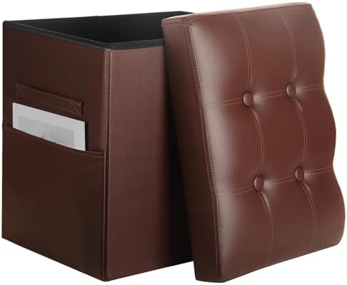 Ottoman with Storage, Upgraded 17" Height Folding Foot Stool, Light Brown