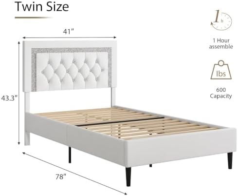BarnFurin Twin Bed Frame with Tufted Button Headboard, White
