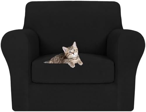 MAXIJIN 2 Piece Chair Covers Chair Slipcover with Arms, Sofa Chair Cover for Living Room Armchair Cover, Stretch Pet Dog Slip Cover for A Chair with 1 Cushion (31"-46", Black)