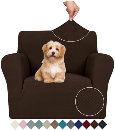 JIVINER Stretch Armchair Slipcovers, 1 Piece Chair Sofa Covers 1 Seater Couch Covers with Elastic Bottom for Kids, Pets (Small, Coffee Rhomb)