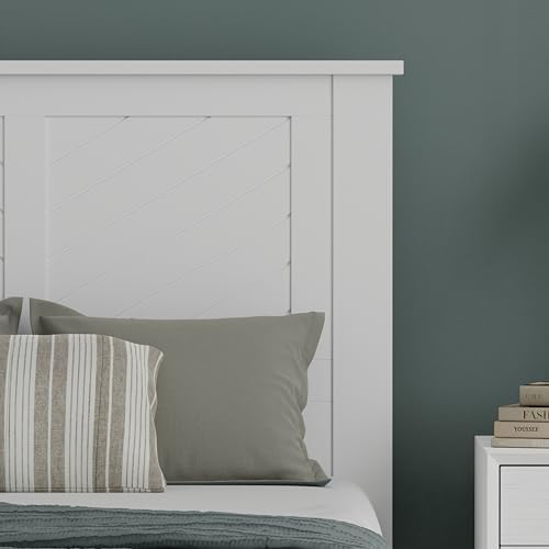 ComfIQ Serene Wood Panel Headboard with Chevron Scoring, Twin, White