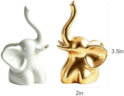 Gold and White Elephant Statues, 2 Pack Ceramic Shelf Decor