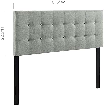 Modway Emily Tufted Button Linen Fabric Upholstered Queen Headboard in Gray