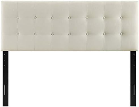 Modway Emily Tufted Button Linen Fabric Upholstered Queen Headboard in Ivory