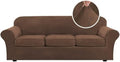 H.VERSAILTEX High Stretch Sofa Slipcover 4 Piece Cover Velvet Furniture Protector Form Fit Thick Velvet Extra Large Sofa Cover for 3 Cushion Couch Width Up to 97 Inch (Large Sofa, Caramel Cafe)