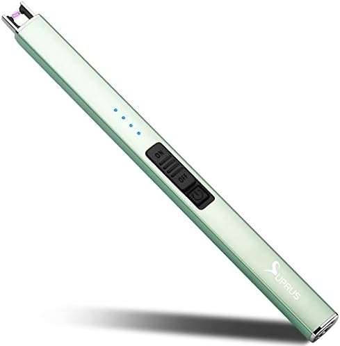 SUPRUS Electric Lighter Arc Windproof Flameless USB Rechargeable Lighter with Safety Lock for Candle BBQ Camping (Green)