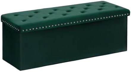 B FSOBEIIALEO Storage Ottoman Bench, 43" Velvet Ottoman With Storage, Green