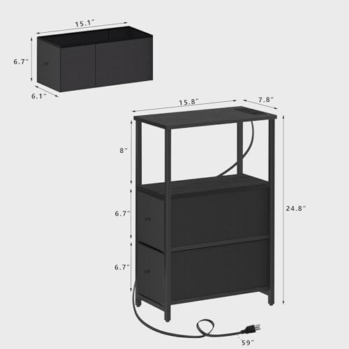 TUTOTAK Narrow LED End Table with Charging Station, Skinny Side Table