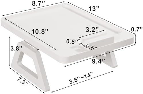Couch Arm Tray with 360°Phone,Bamboo Folding Sofa Tray,Sofa Armrest Trays Clip-On Couch Desk for Drinks,Snacks,Phone,Remote Control（White）