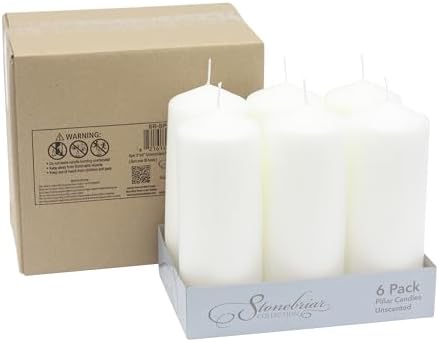 Stonebriar Unscented White Tall Pillar Candles, 80 Hour Burning Candle Pillars, Perfect for Decor, Weddings, Emergencies 3" X 8", 6 count