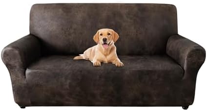 ANARACHON 1-Piece Leather-Look Loveseat Cover, Stretch Loveseat Slipcover