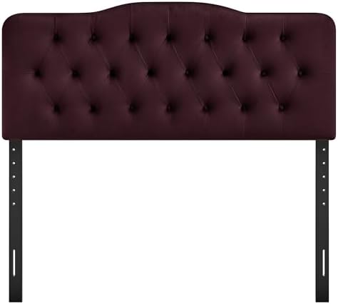 Modway Annabel Performance Velvet Adjustable Full Headboard in Mulberry - Stain-Resistant Padded Headboard Only with Diamond Button Tufting and 7 Height-Adjustable Positions