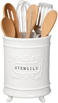 Mud Pie Circa Ceramic Utensil Holder, Kitchen Countertop Crock, White