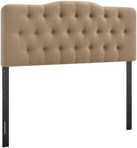 Modway Annabel Premium Linen Blend Full Headboard in Almond - Soft Fabric Headboard Only with Diamond Button Tufting and 7 Height-Adjustable Positions