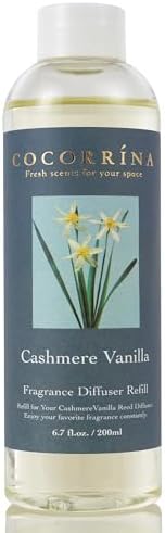 Cocorrína Reed Diffuser Refill - Cashmere Vanilla 6.7 oz. Scented Oil for Reed Diffuser Home Fragrance for Bedroom, Bathroom Home Decor