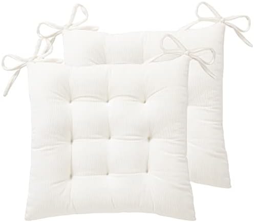 HLOVME Corduroy Chair Cushion with Ties Ultra Soft Warm Floor Cushion for Kids Reading Nook Comfortable Square Seat Cushion for Adult 15.7”x15.7” Set of 2, White