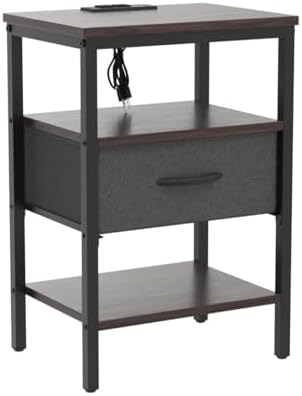 SUPERJARE Nightstand Set of 2 with Charging Station, USB-C Port, End Tables