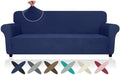 ZNSAYOTX Oversized Super Stretch Couch Cover (92"-115"), New Striped Sofa Covers Comfortable & Durable, Dog Cat Pets Friendly Extra Large Spandex Sofa Slipcovers (Navy Blue, XL Sofa)