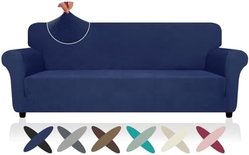 ZNSAYOTX Oversized Super Stretch Couch Cover (92"-115"), New Striped Sofa Covers Comfortable & Durable, Dog Cat Pets Friendly Extra Large Spandex Sofa Slipcovers (Navy Blue, XL Sofa)