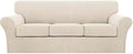 Turquoize 4 Piece Couch Cover Sofa Covers for 3 Cushion Couch Sofa Slipcovers Washable Sofa Cover for Dogs with Individual Couch Cushion Covers Feature Jacquard Fabric(3 Cushion Sofa, Biscotti Beige)