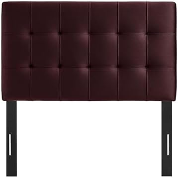 Modway Lily Twin Size Stain-Resistant Performance Velvet Headboard in Mulberry - Velvet Upholstery with Button Tufting and 4 Adjustable Height Positions