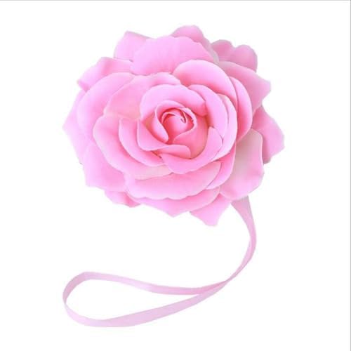 Magnetic Curtain Tiebacks, Rose Flower Tie Backs Rope for Curtains, Elegant 4 Pack Decorative Holdbacks Holders, Home Decor Thin or Sheer Window Drapries Bed Canopy (Pink)