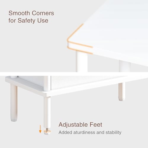 Narrow Side Table with Fabric Basket, Set of 2 End Table for Small Spaces, Slim Nightstand with 3-Tier Storage Shelf, Sofa Beside Table, for Living Room, Bed Room, Natrual White