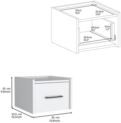 DEPOT E-SHOP 59" Yorktown Floating Nightstand, Space-Saving Design with Handy Drawer and Surface, White – Bedside Nightstand with Storage for Bedroom Beside Tables & Small Spaces