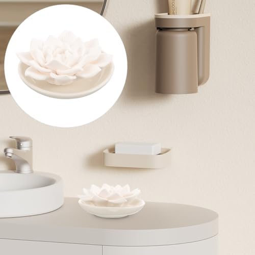 Cabilock Essential Oil Passive Diffuser Stone Lotus Flower Aromatherapy Ornaments for Home Car Bedroom Bathroom 3.35 Inch Plaster Scented Decoration
