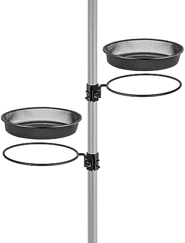iBorn Bird Feeders Station Mesh Tray and Ring for 1” Pole Stand Station Outdoor Accessory for Humming Bird Feeders for Outside,5SECOND to Install,Fit for 1 Inch Pole,1 Inch Wooden Stick,Pack of 2