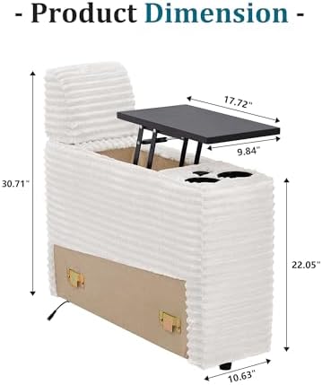 LEVNARY Modular Lift-Top Console with USB Charging and Cup Holders, Center Storage Module for Modular Reclining Sofa (White)