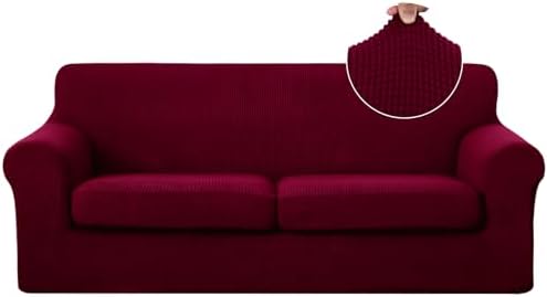 U-NICE HOME 3 Pieces Stretch Couch Cover Sofa Slipcover, Burgundy