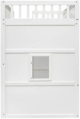 Twin Size Wood Loft Bed, House Bed Frame with Ladder and Safety Guardrails for Kids, No Box Spring Needed, White