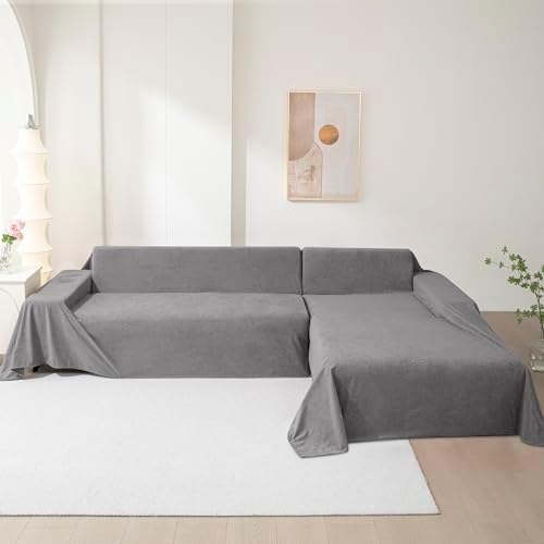 MEETSKY Sectional Couch Cover for 3 Cushion Sofa Washable, Cat Scratch Proof Sofa Covers, Furniture Protector Oversized L Shape Big Sofa Slipcovers for Dogs, 91" x 150", Grey