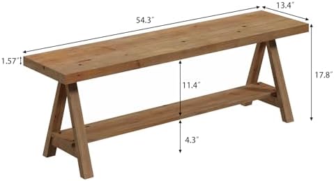 RowyPoey 54" Solid Wood Bench, Long Entryway Bench with Shoe Storage