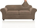 PrinceDeco Couch Cover Velvet Plush Sofa Covers for 2 Cushion Couch Width Up to 90 Inch Washable Furniture Protector Pet Friendly No Slip Sofa Slipcover(Medium-Large, Mocha)