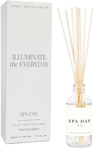 Sweet Water Decor Spa Day Reed Diffuser Set - Sea Salt, Jasmine, Wood, and Cream Scented Diffuser - Relaxing Spa Scent Diffusers for Home, Long Lasting Fragrance, Made in the USA