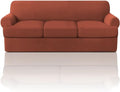 PrinceDeco T Cushion Sofa Slipcover 4 Pieces Sofa Covers for T Cushion Couch Soft Sofa Slip Covers Furniture Protector with 3 Individual T Shape Seat Covers Width Up to 88", Rust