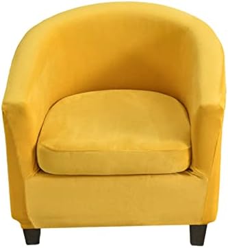 NILUOH Velvet Club Chair Slipcover 2 Piece Stretch Tub Chair Cover Round Barrel Chair Covers Non Slip Armchair Covers Couch Covers with Elastic Bottom for Bar Counter Living Room(Yellow)