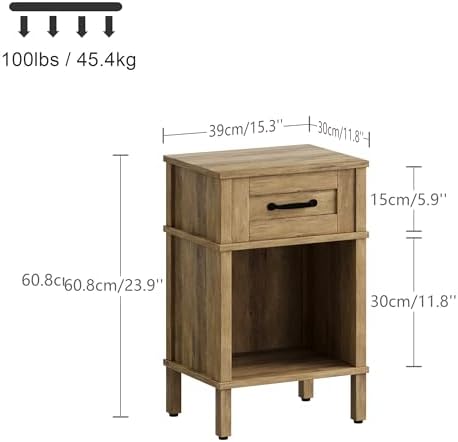 Small Brown Night Stand,Rustic End Table,Wood Nightstand with Drawer