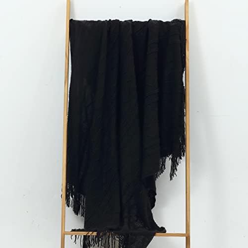 CREVENT Knitted Decorative Throw Blanket for Couch Sofa Chair Bed，Soft Warm Cozy Light Weight for Spring Summer (50''X60'' Black)