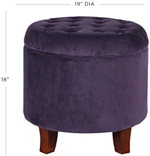 HomePop 19" Velvet Button Tufted Round Storage Ottoman - Deep Purple