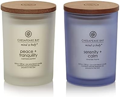 Chesapeake Bay Medium Jar Candles Duo - Peace + Tranquility (Cashmere Jasmine) and Serenity + Calm (Lavender Thyme) Home Decor