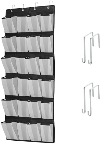Over The Door Shoe Organizers with 24 Mesh Pockets Shoe Organizer Storage Hanging SimpleHouseware Shoe Holder for Rack (White Black)