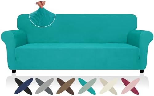 ZNSAYOTX Oversized Super Stretch Couch Cover (92"-115"), New Striped Sofa Covers Comfortable & Durable, Dog Cat Pets Friendly Extra Large Spandex Sofa Slipcovers (XL Sofa, Peacock Teal)