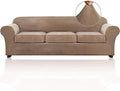 PrinceDeco Velvet XL Couch Cover for Oversized Sofa 4 Piece Sofa Covers for 3 Cushion Couch Washable Furniture Protector with Non Slip Elastic Bottom Width Up to 105 Inch(X-Large, Camel)