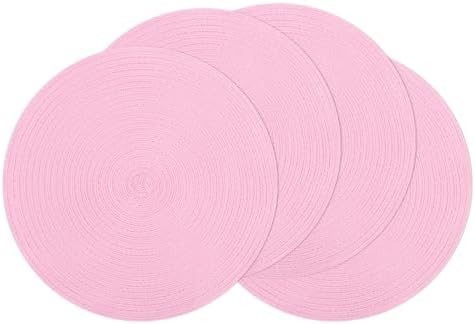 SHACOS Pink 15 inch Round Braided Placemats Set of 4 Washable Non Slip