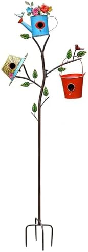 3-in-1 Metal Bird Houses for Outside with Pole, Colorful Birdhouse on Stake