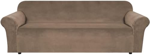 H.VERSAILTEX Stretch Velvet Sofa Covers Large Couch Covers Furniture Protector Soft with Non Slip Elastic Bottom, Feature Thick Comfy Rich Velour (Extra Large Sofa 98"-105", Coco Mocha)