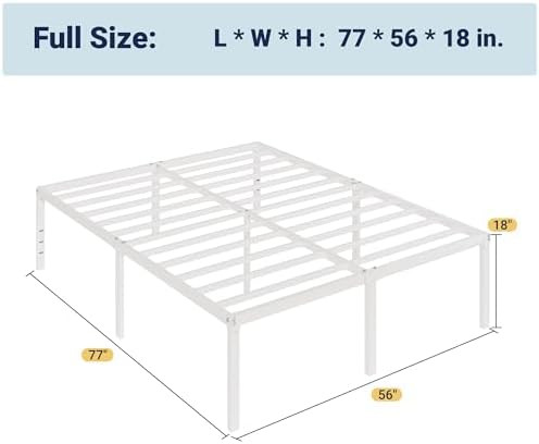 Allewie Full Size Bed Frame, 18 Inch Metal Beds with Storage Space, White